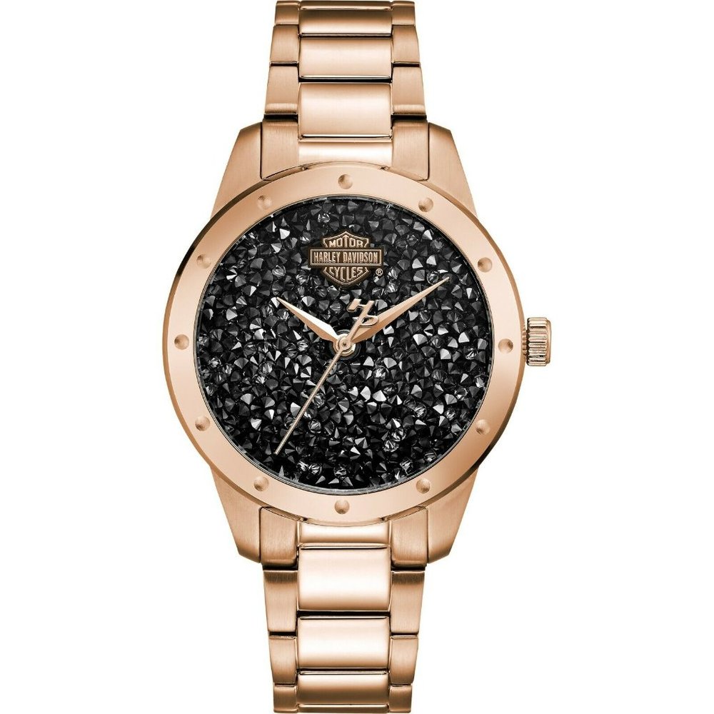 *NIB* Harley-Davidson Women's Black Crystal Rock Sparkles Stainless Steel Watch